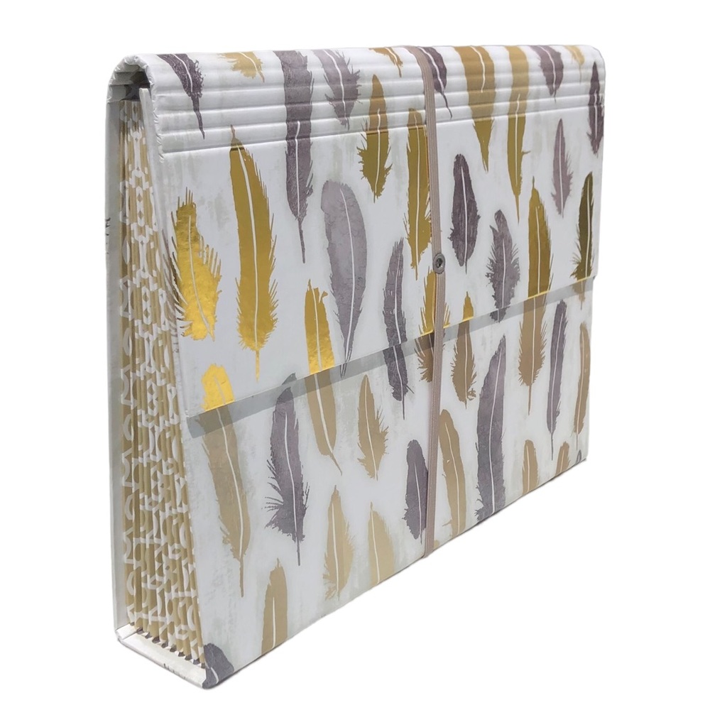 Molly & Rex Foil Feathers Accordion File Holder w/Bungee Closure (17814)